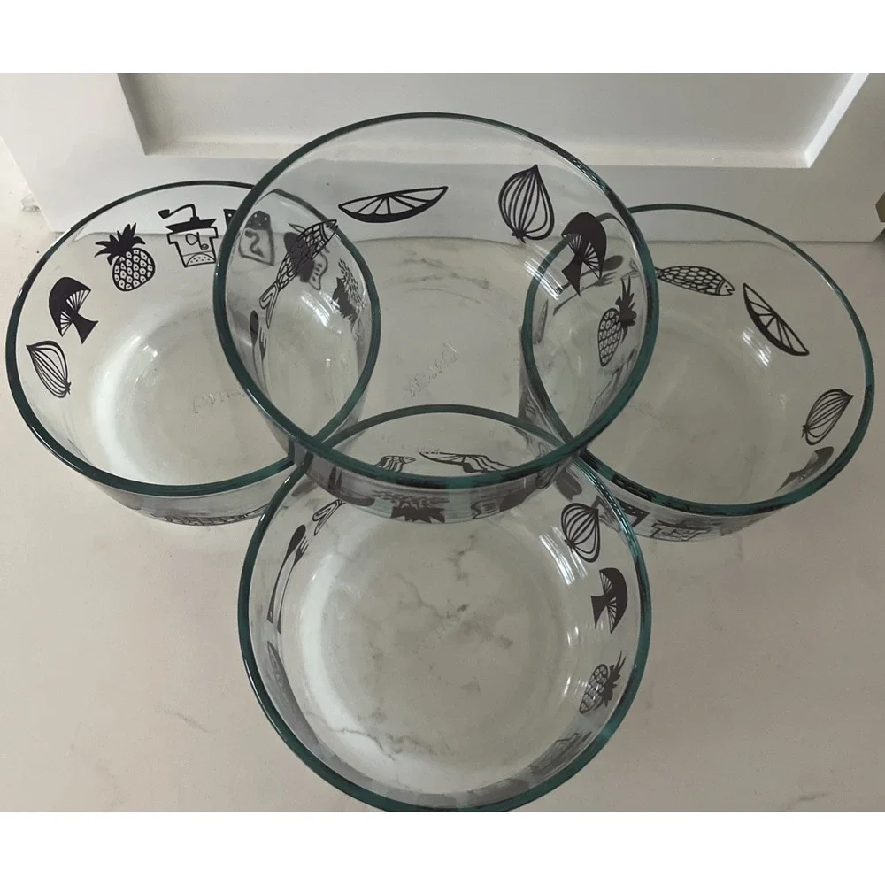 Set Of 4 Pyrex 7201 1 Qt Clear Glass Storage Bowl Purple Kitchen Design No Lid